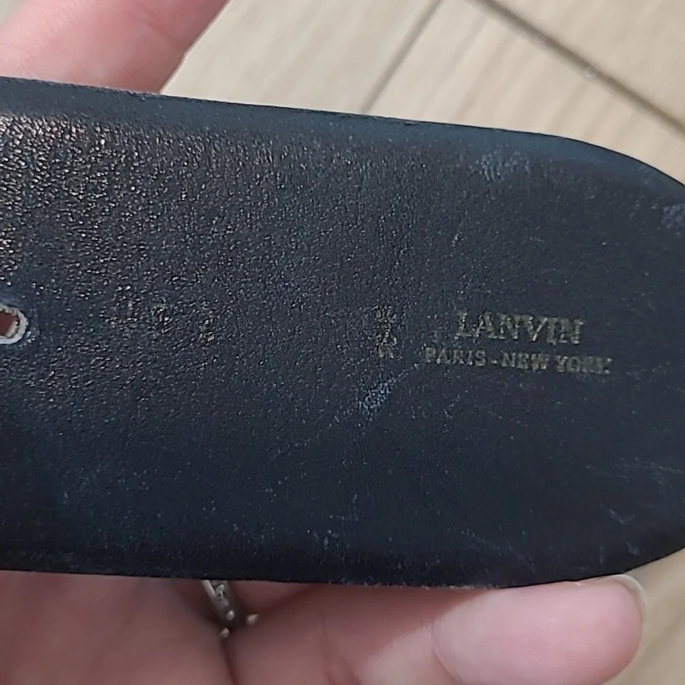 Analine Kipskin Black Leather Belt with Silver Accents 36
